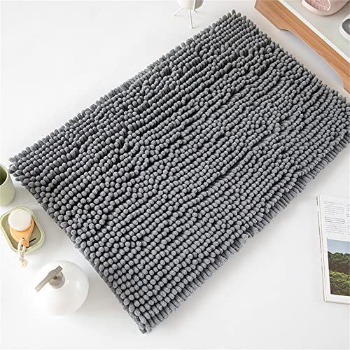 Odot Chenille Badematte, Saugfähiger WeicherBad-Teppiche Anti-Rutsch Bequeme Waschbarer Badteppich Flauschiger Badezimmerteppich in Shaggy-Optik (50X80CM,Grau)