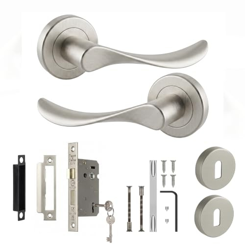 Decoranddecor Brushed Chrome Door Handles Internal Sash Lock Set | CE marked, two keys and key covers, solid aluminium, built to last Internal Door Handles, fits 35-42 mm doors, Nimbus Range