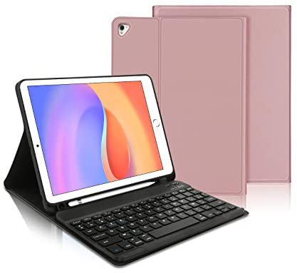 IVEOPPE Coque Clavier pour iPad 9.7 Pouces 6ème Génération 2018/iPad 5ème 9.7 2017/iPad Air 2/1, IPAD 9.7 AZERTY Désassemblage magnétique Clavier Bluetooth, Version française, Rose