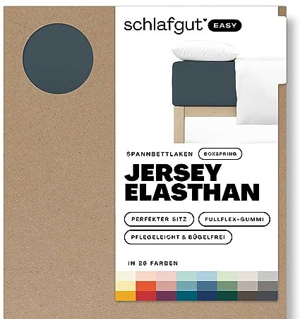 Schlafgut Easy Jersey Elasthan Boxspring Spannbettlaken 90x190 bis 100x220 Grey Deep, Spannbetttuch aus superweicher Baumwolle mit Elasthan
