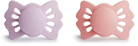 FRIGG Lucky Silikon Schnuller | Symmetrischer Schnuller 2er Pack | BPA-frei | Hergestellt in Dänemark | Soft Lilac/Pretty in Peach - Größe 1 (0-6 Monate)