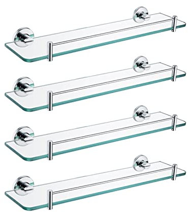 EVSER Duschregal/Duschablage Wandmontierte Glas-Set-Regale for Badezimmer-Standbad-Hardware-Sets Bad-Zubehör Set Handtuchhalter Edelstahl-Regal Badezimmer Regal (Color : 4 PCS)