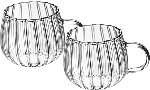 SHOWERORO Lot de 2 tasses à café en verre transparent en forme de citrouille pour le bureau, tasse à café transparente, tasse à eau en verre transparent, tasse à petit déjeuner pour bureau, tasse à