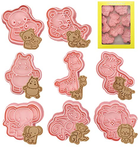 Ausstechformen Set, 8 Stück Tier Ausstechformen Mini Elefant, Tiger, Nilpferd, Giraffe, Zebra, Affe, Panda, Löwe Keksausstecher Set für Küche Backen (Waldtiere)
