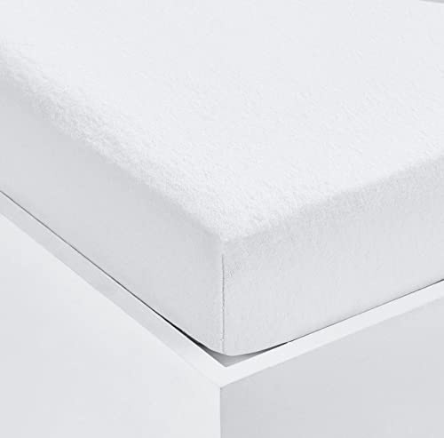 Home Living Super Soft Terry Towelling Stretch Fitted Sheet Mattress Protection Cover Fully Elasticated Extra Deep Breathable All Seasons (White, Double)