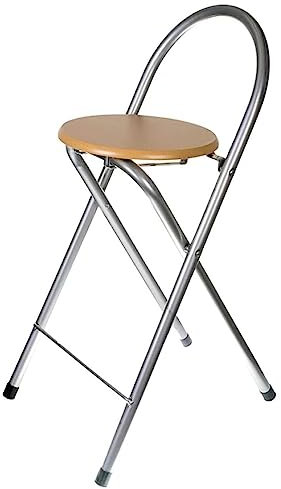 Sgabello Pieghevole da Bar con Schienale e poggiapiedi, Sgabello da Cucina Portatile, Altezza Seduta 60cm (Color : Natural, Size : 1 PC)