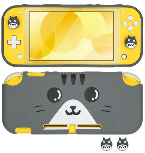 DLseego Custodia Protettiva per Switch Lite,Custodia in Silicone Morbido con Tappi per L'impugnatura del Pollice,Sottile Guscio Protettivo Antigraffio e Antiurto - Gatto Grigio