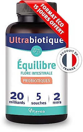 Vitavea Ultrabiotique - Probiotique Flore Intestinale, Equilibre du Microbiote, Digestion - Ferments Lactiques - Lactobacillus & Bifidobacterium - 5 souches - 60 gélules - 2 mois-Fabriqué en France