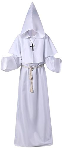 FNKDOR Halloween Kostüm Halloween Mittelalter Gothic Kostüm Robe Kostüm Priester Kostüm Cosplay Kostüm Bühnenkostüm (White, L)