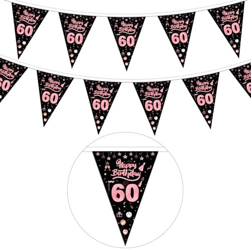 GoldRock Girlande 60 Geburtstag Frauen Deko Rosegold,Deko 60 Geburtstag Frau Mann,60 Geburtstag Deko Banner,Wimpelkette Deko 60. Geburtstag Frauen Deko,Geburtstagsbanner 60 Jahre,60er Geburtstagsdeko