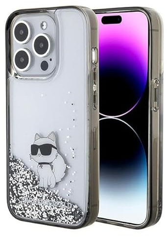 Karl Lagerfeld KLHCP15XLKCNSK Hülle für iPhone 15 Pro Max 6.7 transparent hardcase Liquid Glitter Choupette