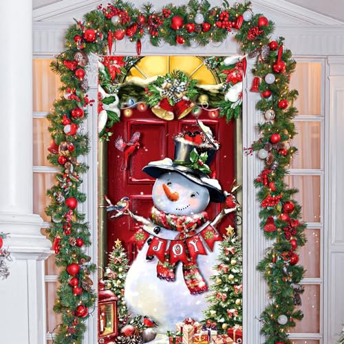 ForHome Cubierta de Puerta Decorativa navideña,Cubierta de la Puerta Navidad Invierno,Pancartas de Puertas Fondo navideñas,Cubierta de la Puerta de Navidad,Tela Decorativa para Puertas Navidad, Rojo