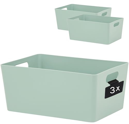 3x Ordnungsbox GRÜN Beschriftungsclip DINA5 25x17x11cm 3,9L Kunststoff Bad