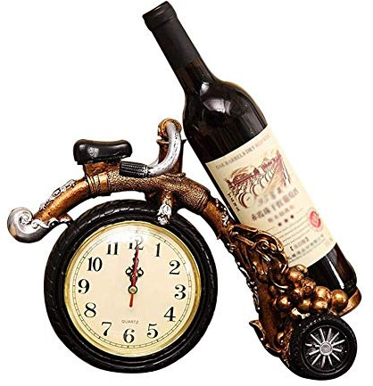 Personality Countertop Wine Bottle Rack with Clock Free Standing Motorcycle Wine Display Holder Stand Indoor Crafts Modern Minimalist Design for