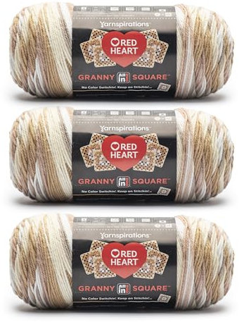 Red Heart All in One Granny Square Aran, cremefarbenes Garn, 250 g, 100% Acryl, Nr. 4 Kammgarn (Medium), 381 m, zum Stricken, Häkeln und Amigurumi, 3 Stück