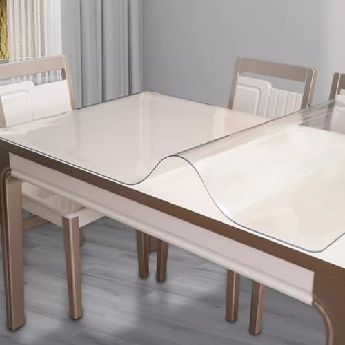 Geovne Perfekter Tischdecke Tischfolie,Schutztischdecke,Transparente Tischdecke,Geruchloser Tabelle Beschützer,Wasserfeste PVC-Tischschutzfolie,für Partys,Camping,1,6mm Dick (140x220cm/55x87in)