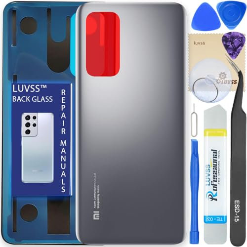 LUVSS Tapa Trasera Vidrio para Xiaomi Mi 10T / 10T Pro 5G Cubre Bateria Reemplazo Kit de Reparación (Plata)