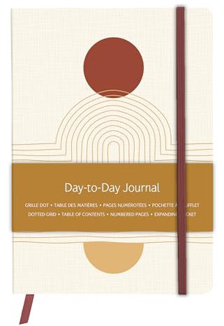 Clairefontaine 116079C - DaytoDay Journal Terracotta, DIN A5 14,8x21 cm, 96 Blatt, dot/punktkariert, dehnbare Tasche auf der Rückeninnenseite, Lesezeichen, Gummizugverschluss, sortiert, 1 Stück