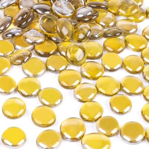 DomeStar 2LB Yellow Flat Glass Marbles, Decorative Marbles for Vases Aquarium Pebbles Fish Tank Rocks Vase Fillers DIY Crafts Table Scatter Decor