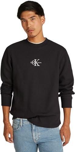 Calvin Klein Uomo Felpa Monologo Waffle Scollo Rotondo, Nero (CK Black), S