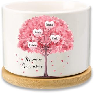 Glimmerday Personalisierter Baum des Lebens Keramik-Blumentopf, Einzigartiges Muttertagsgeschenk für Mama, Sukkulenten-Blumentopf, Mini-Blumentopf, Keramik-Blumentopf für Drinnen und Draußen