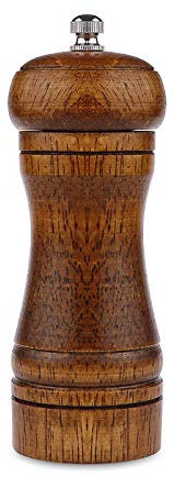 Palmcee 5 Inch Wooden Pepper Mill - Manual Grinder With Adjustable Ceramic Rotor, Refillable Oak Wood Salt and Pepper Shaker for Home Kitchen