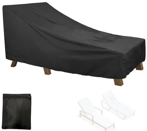 Gartenliege Abdeckung Wasserdicht ,Winterfest Schutzhülle für Sonnenliege , 210D OxfordAbdeckplane für Liegestuhl, Abdeckhauben für Deckchair für Garten Rattan Terrasse(Size:198*90*41/84cm,Color:Black