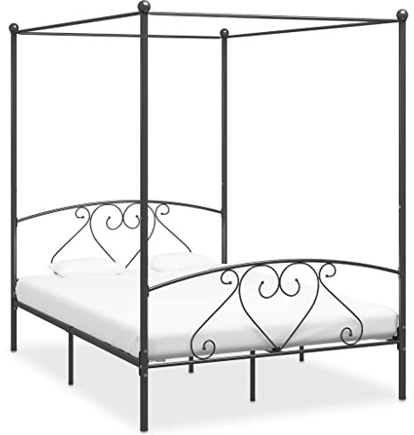 Willood Himmelbett-Gestell Bett Bettgestell Einzelbett Metallbett Bettrahmen Lattenrost Schlafzimmerbett Schlafzimmermöbel Ehebett Grau Metall 140 x 200 cm