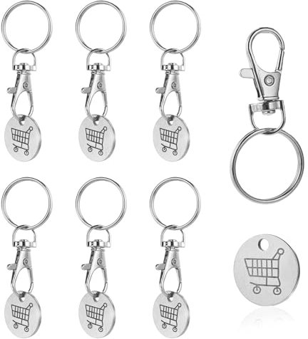 Giantree 6 Stück Einkaufswagen Schlüsselanhänger, Einkaufswagen chip Einkaufswagenlöser mit Karabiner Schlüsselring Einkaufswagenchip Metall Schlüsselring Abnehmbarer Einkaufswagen Chips