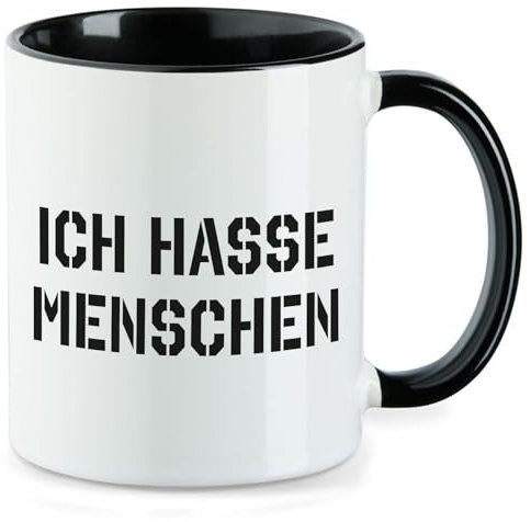 Huuraa Kaffeetasse Ich hasse Menschen Geschenk 330ml Schwarz Ich hasse Menschen Präsent