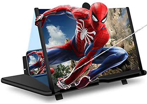 14 Inch Phone Screen Magnifier, 3D Mobile Phone Screen Amplifier -Folding Stand Holder Anti- Radiation Eye Protective,Pull Design Magnifying Screen Enlarger Zooms 3-5 Times for All SmartPhones(Black)