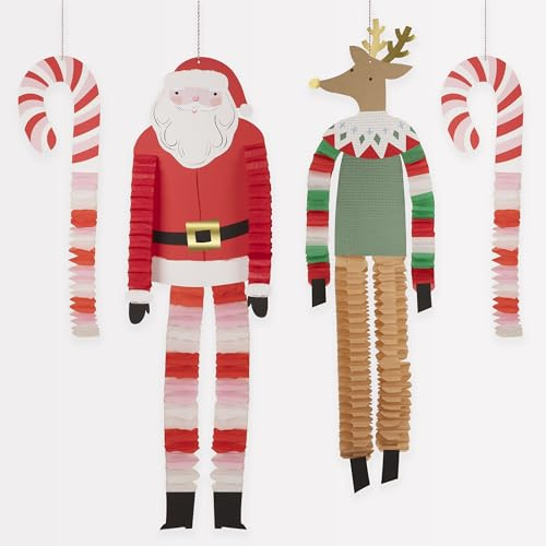 Meri Meri Weihnachtsschmuck zum Aufhängen mit langen Beinen (1 Stück), 1 Weihnachtsmann, 1 Rentier und 2 Zuckerstangen, Weihnachtsmann – 83,8 cm, Rentier – 83,8 cm, Zuckerstangen – 61 cm