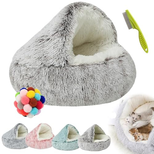Lapcatz Nestbett, Plüsch-Donut-Hundebett, beruhigendes Hundebett, Katzenbett, warmes, weiches Katzen-Iglu-Bett, Katzenhöhlenbett, rutschfest, für den Innenbereich, weich, warm, selbstwärmend,