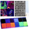 12 Couleurs UV Eyeliner Comprend 63 Modèlesavec 2 Pinceaux,Lavables Non Toxiques Bâton de Peinture au Néon UV de Maquillage pour Enfants et Adultes pour Halloween,Carnaval,Fête d'anniversaire,Noël-c