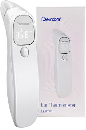 Berrcom Termometro Fronte e Orecchio Termometro Febbre Infrarossi Senza Contatto Termometro Neonato Digitale con Allarme Febbre, Lettura Istantanea, Interruttore °C/°F