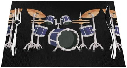 Platzsets und Untersetzer-Sets mit Jazz-Trommelabdruck, 1/4/6, Tischset für Esstisch, Küche, rutschfest, hitzebeständig, Platzset