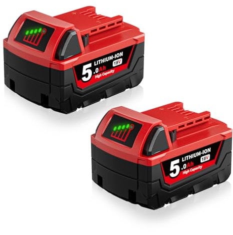 M18 5.0Ah Replacement for Milwaukee 18V Battery 48-11-1820 48-11-1840 48-11-1850 48-59-1812 48-59-1802 Cordless Power Tools,Compatible with Milwaukee 18V Battery Lithium-Ion 2Packs