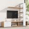Meuble TV bas avec porte et bibliothèque, moderne, 180 cm de long, avec compartiments ouverts, couleur bois + blanc, bibliothèque, meuble TV, 2 en 1, 180 x 33,5 x 151,5 cm