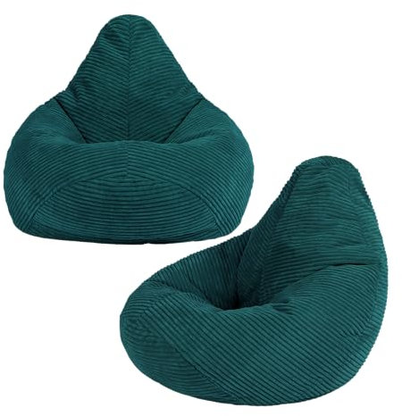 Icon Dalton Sitzsack Kinder, Blaugrün, 2er Pack, Flauschiger Cord Stoff, Sitzsack Cord mit Füllung, Bequemer Kinder Gaming Sessel, Kuschelsessel, Lese Sessel, Schlafzimmer, Kinderzimmer, Spielzimmer