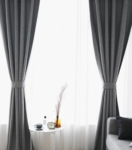 Epinki Vorhänge mit Motiv Ösenschal 2er Set, Verdunkelungsvorhang Einfarbig Hell Grau Schlafzimmer Vorhang Verdunkelung aus Polyester für Wohnzimmer H229 x B137 cm