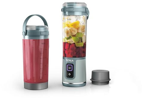 Ninja Blast CL155ASG Mélangeur portable et accessoires, sans fil, récipient de 532 ml, mélangeur personnel pour milkshakes et smoothies, couvercle étanche et bec à gorgée, cordon USB-C, pièces