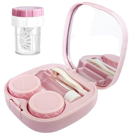 CADEVED Contact Lens Case Kit with Cleaner Washer, Contact Lenses Applicator Removal Tool Kit with Mirror Solution Bottle for Daily and Outdoor Use(Pink)