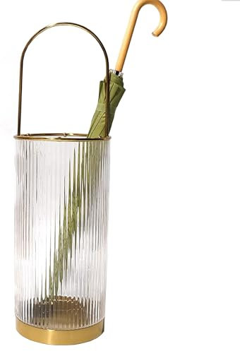 Porte-parapluie en verre transparent avec 6 crochets pour parapluie, battes de baseball, épées, bâtons de randonnée, baril décoratif autonome pour entrée, maison, bureau