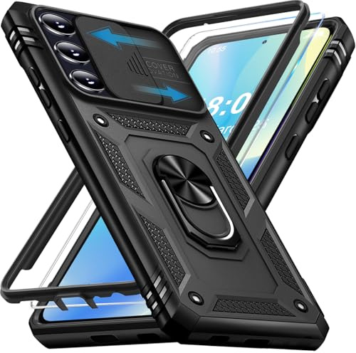 KOGENG Coque pour Samsung Galaxy A55 5G avec Verre Trempé, 360° Antichoc Étui de Militaire Protection Anneau Support Renforcée Armure Telephone Housse pour Samsung A55 5G Case (Noir)