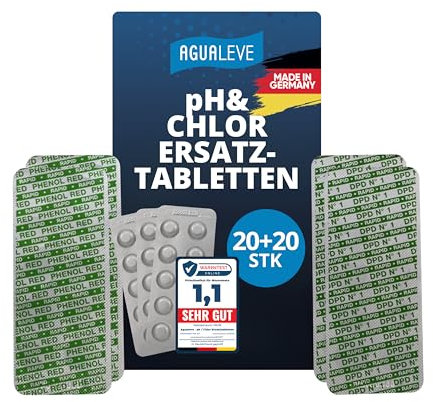 AGUALEVE® 40 Rapid Pool Testtabletten | 20x pH-Wert (Phenol red) + 20x freies Chlor (DDP1) | für Poolwasser-Schütteltest | Markenqualität Made in Germany | mit gratis digitalem Poolpflegeguide