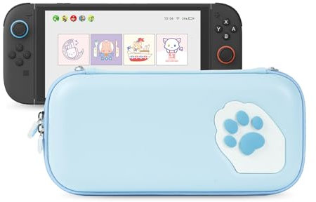 GeekShare Tragbare Tragetasche, kompatibel mit Switch 2 (2025), Hartschalentasche mit 12 Spielkartenfächern, Katzenpfoten-Reisetasche für Switch 2-Konsole und Zubehör, Blau