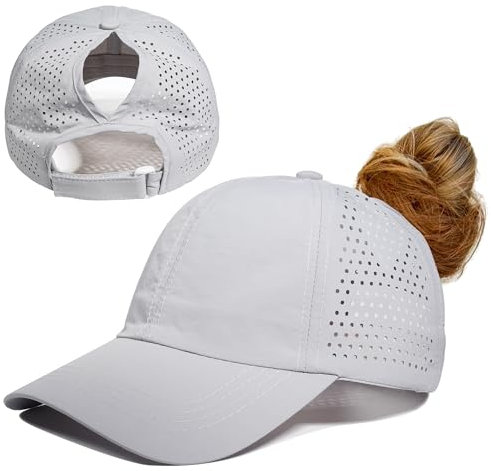 Gisdanchz Running Cap Damen Sommer Pferdeschwanz, Verstellbar Kappe Basecap Damen Cappy Frauen Kopfbedeckung Sonnenschutz Kopf Sonnenkappe Schildkappe Sonnencap Baseball Caps, Hellgrau One Size