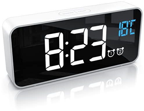 CSL - LED Wecker digital - Wecker mit Netzteil und Akku – Musikwecker Reisewecker – 13 Songs und Klingeltöne - Temperaturanzeige - 2 Alarme – dimmbar