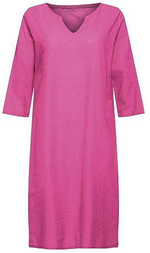 Generisch Coton Lin Manches Courtes Vacances Semi Casual Femme Col en V Mini Robe Couleur Unie Robe Femme Mini Robe Femme Transparent, lilas, L