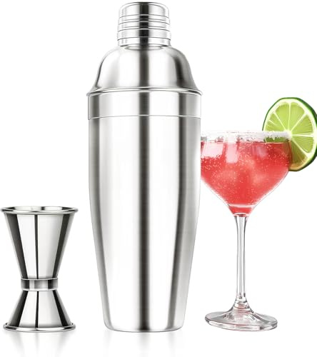 Cocktail Set 25 oz / 750 ml, Cocktail Shaker Edelstahl Cocktail Shaker Mixer Eingebautes Barkeeper Sieb mit Messbecher 15/30 ml Trinkbar-Set Zubehör für Bar, Startseite, Partei